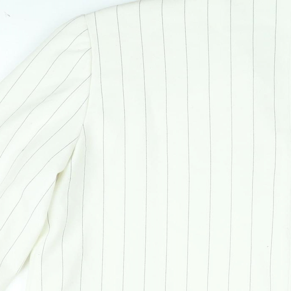 Brand and care label for ICHI women’s white striped jacket blazer, size UK 10, button
