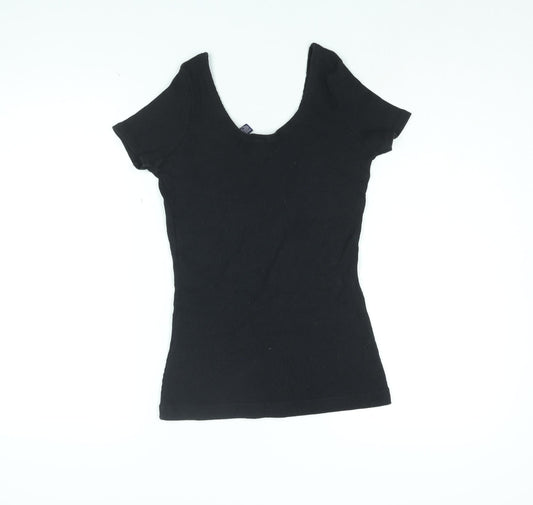 Gap Womens Black Cotton Basic T-Shirt Size S Round Neck