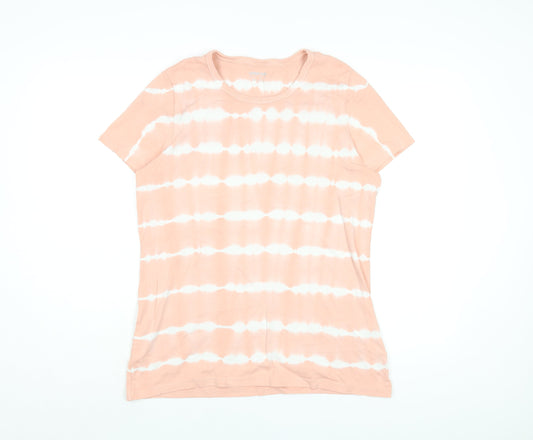 Lands' End Womens Pink Geometric Cotton Basic T-Shirt Size L Round Neck - Tie Dye