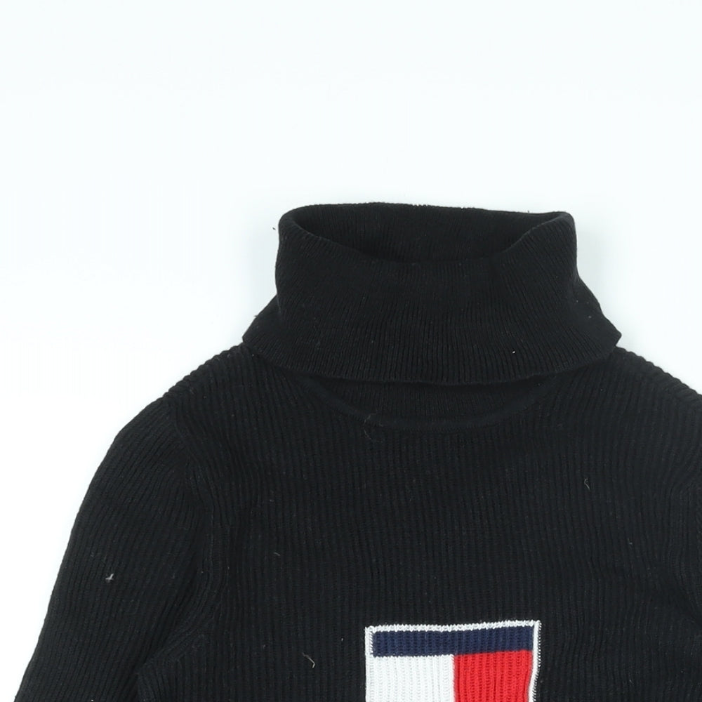 Tommy Jeans Womens Black Roll Neck Cotton Pullover Jumper Size S - Tommy Jeans Logo