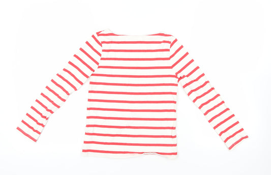 John Lewis Girls Red Striped Cotton Pullover T-Shirt Size 11 Years Boat Neck Pullover - Pocket Detail