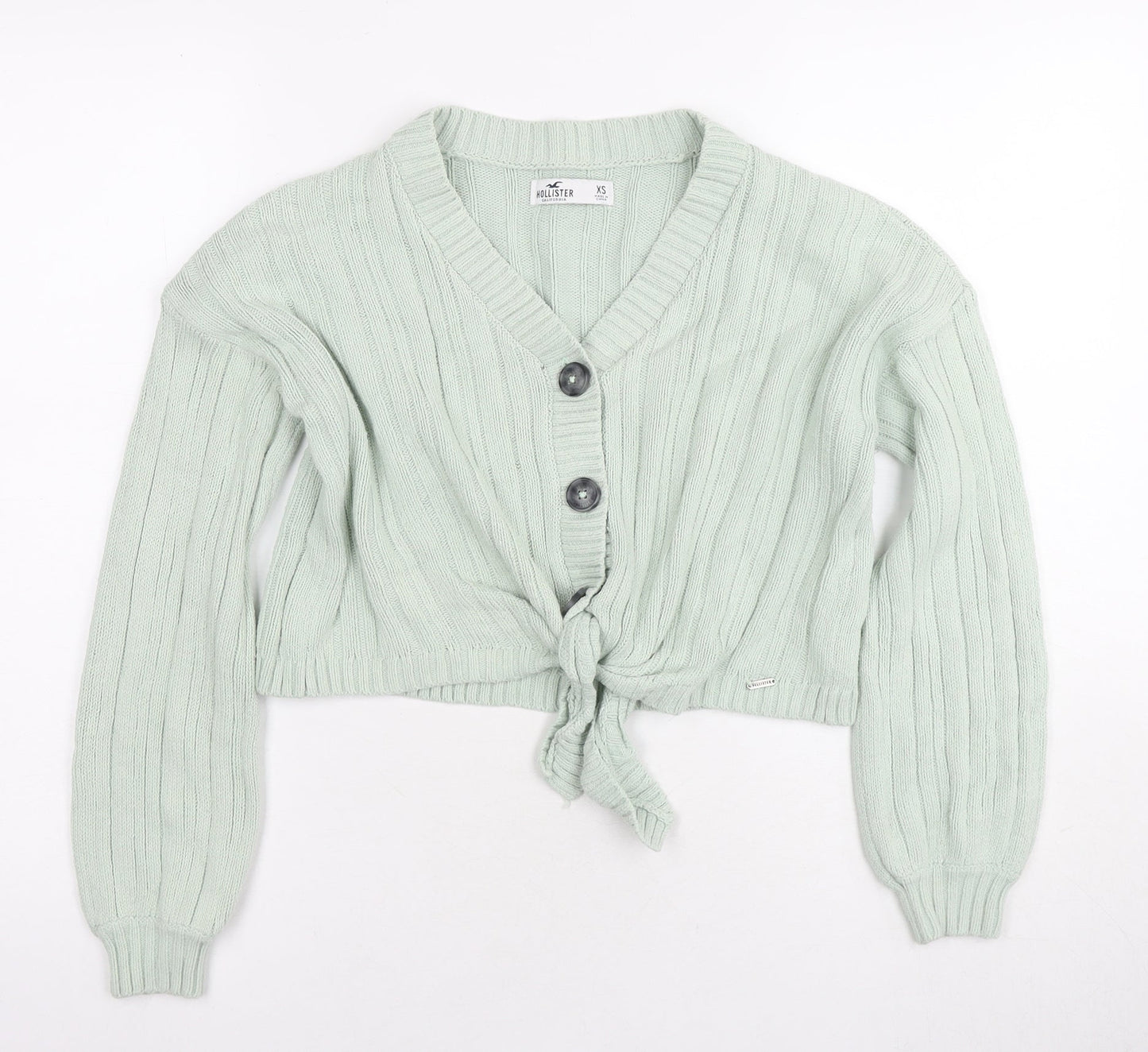 Hollister Womens Green V-Neck Cotton Cardigan Jumper Size XS - Cropped