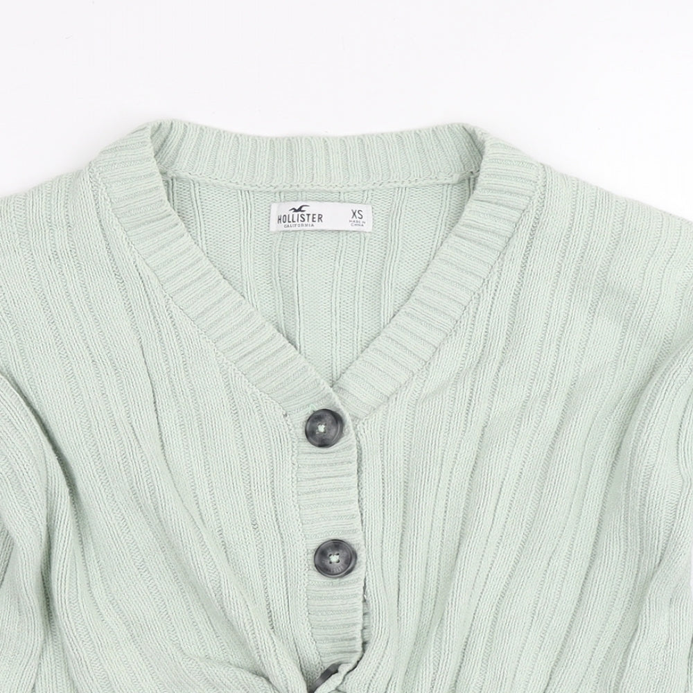 Hollister Womens Green V-Neck Cotton Cardigan Jumper Size XS - Cropped