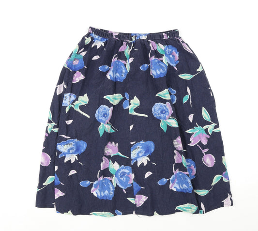 Carr & westley Womens Blue Floral Linen A-Line Skirt Size 14