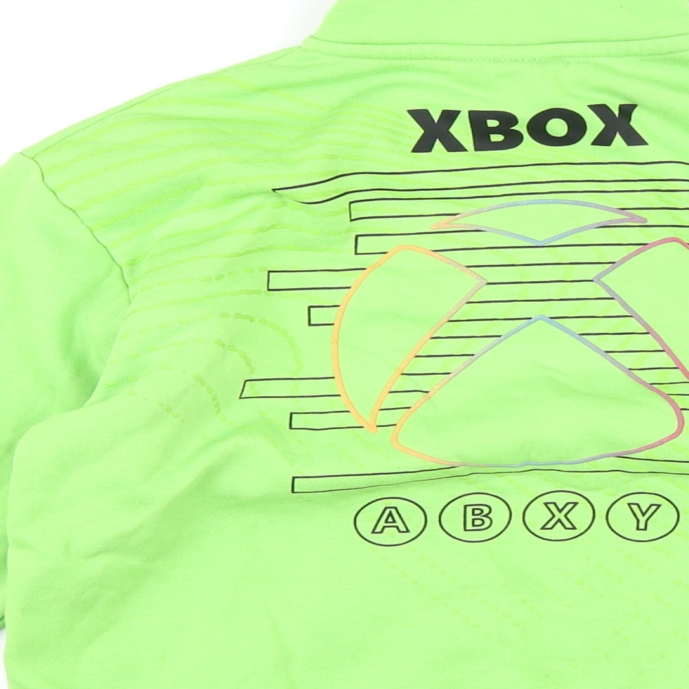Brand and care label for Xbox boys’ green cotton pullover sweatshirt, size 9-10, years zip