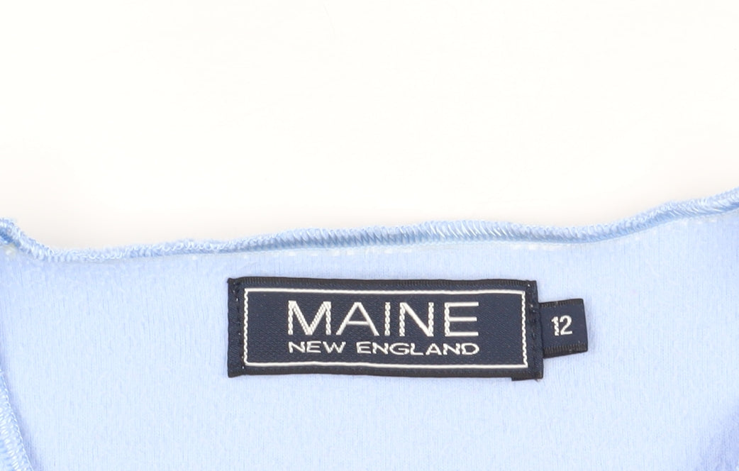 Brand and care label for Maine New England Blue V-Neck Blouse, size 12