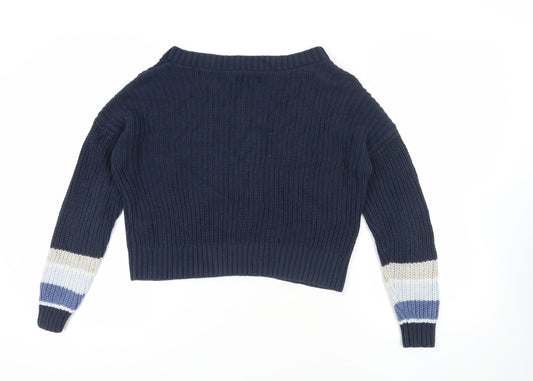 Hollister Blue Chunky-Knit V-Neck Jumper XS