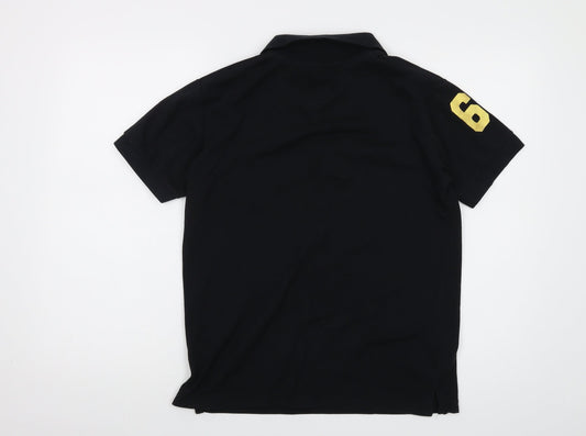 Singapore Mens Black Cotton Polo Size S Collared Button