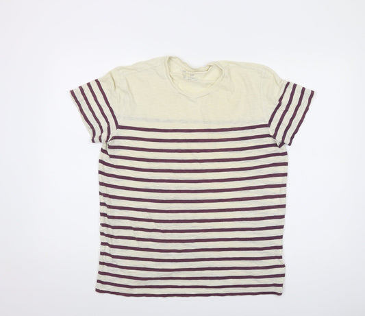 Gap Womens Ivory Striped Cotton Basic T-Shirt Size S Round Neck