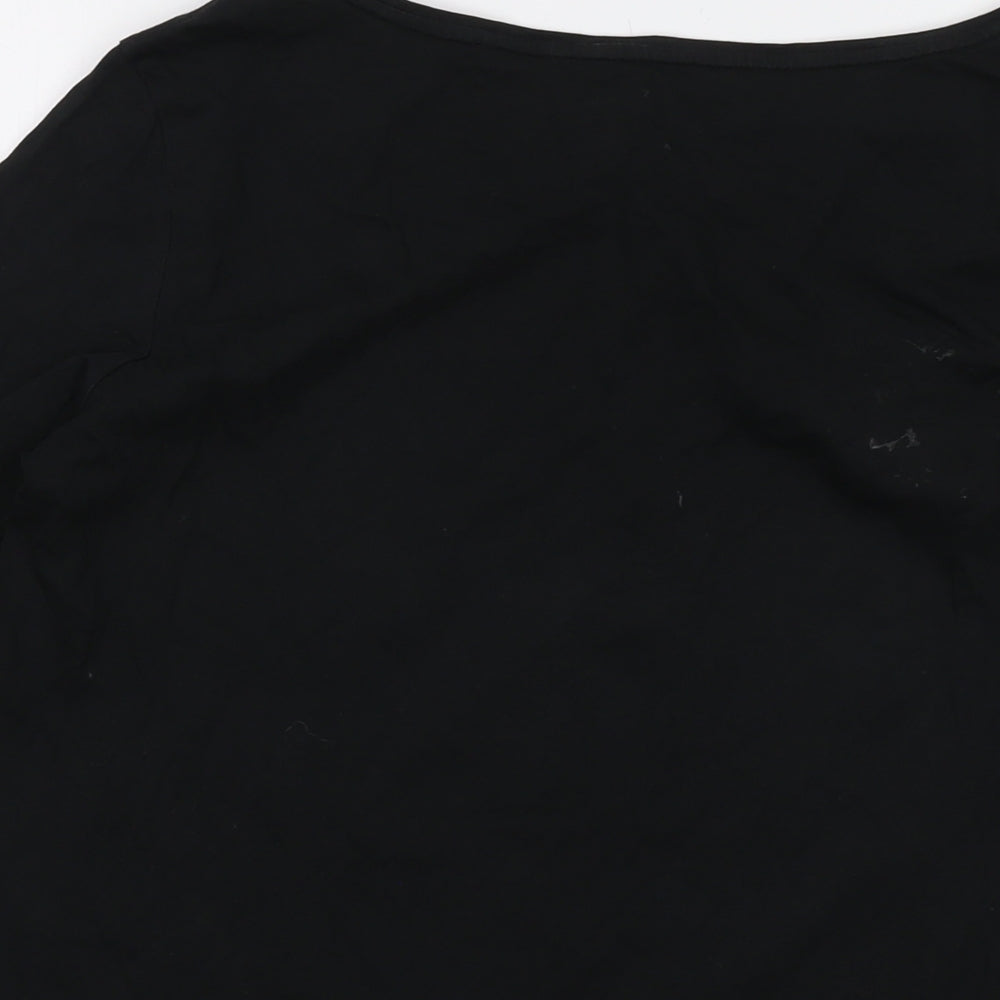 Brand and care label for ESPRIT women’s black cotton basic t-shirt, size XL, round neck