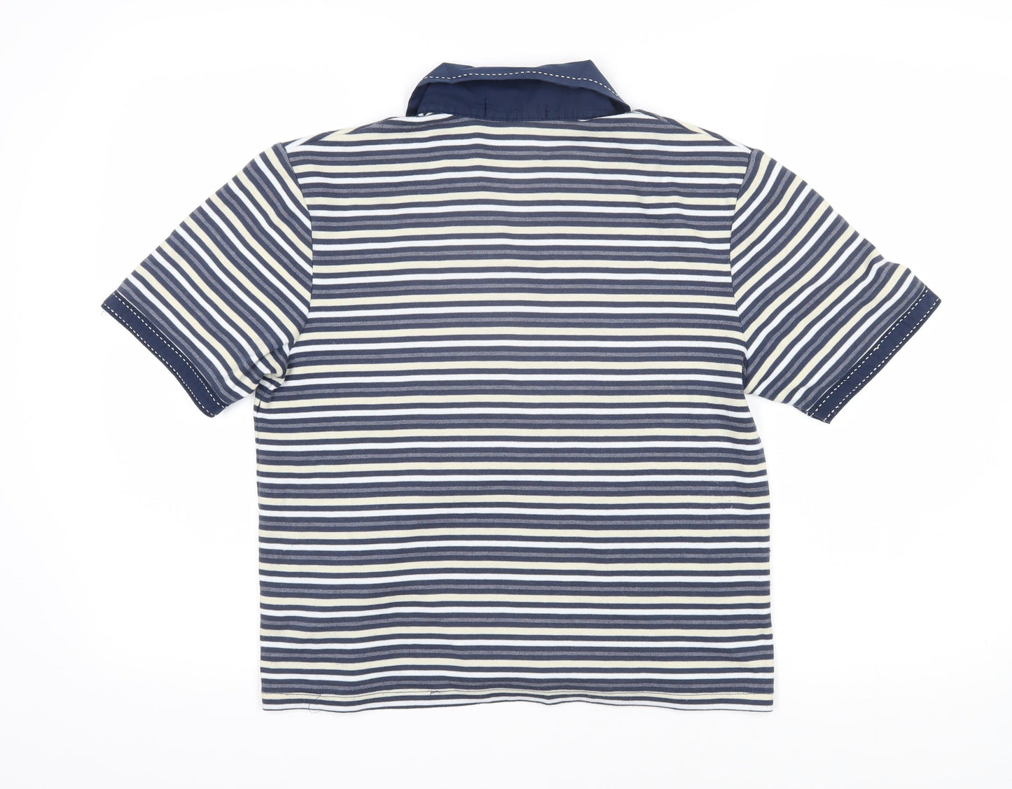 Poppy Womens Blue Striped Cotton Blend Basic Polo Size 12 Collared
