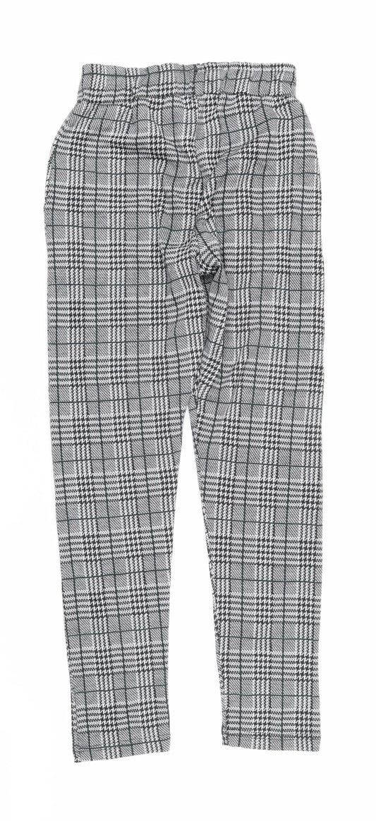 Boohoo Womens Black Check Polyester Trousers Size S L29 in Regular - Elasticated waist