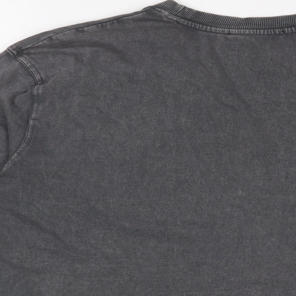 Stradivarius Womens Grey Cotton Cropped T-Shirt Size M Crew Neck