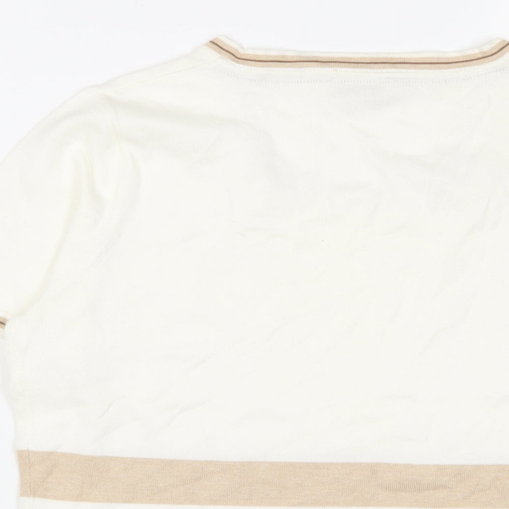 Cc Womens Ivory Square Neck Striped Cotton Pullover Jumper Size M - Buttons