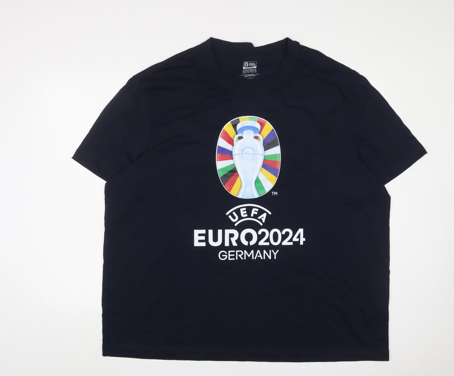 UEFA Mens Black Cotton T-Shirt Size 3XL Crew Neck - Euro 2024