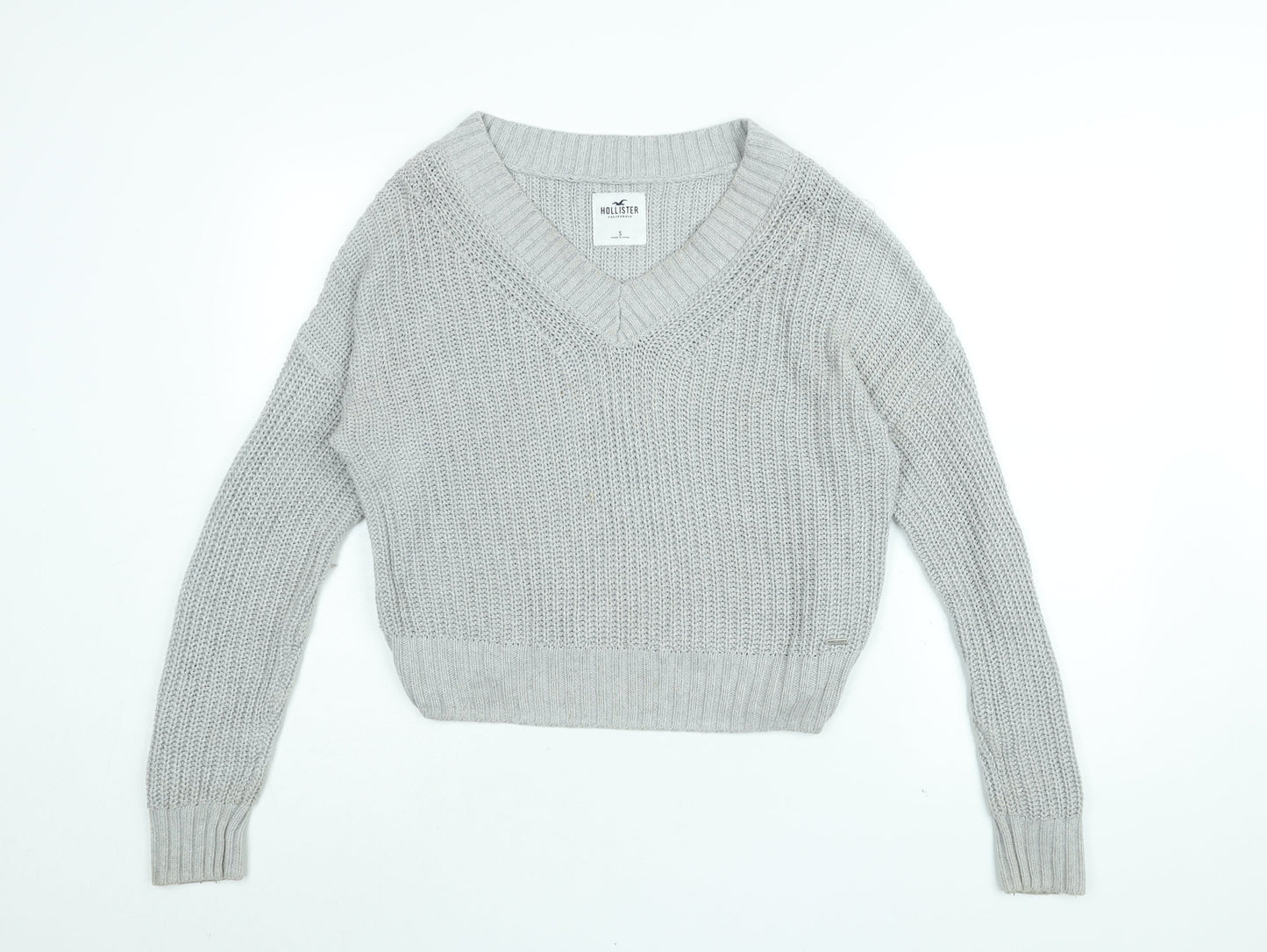 Hollister Womens Grey V-Neck Cotton Pullover Jumper Size S