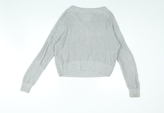 Hollister Womens Grey V-Neck Cotton Pullover Jumper Size S