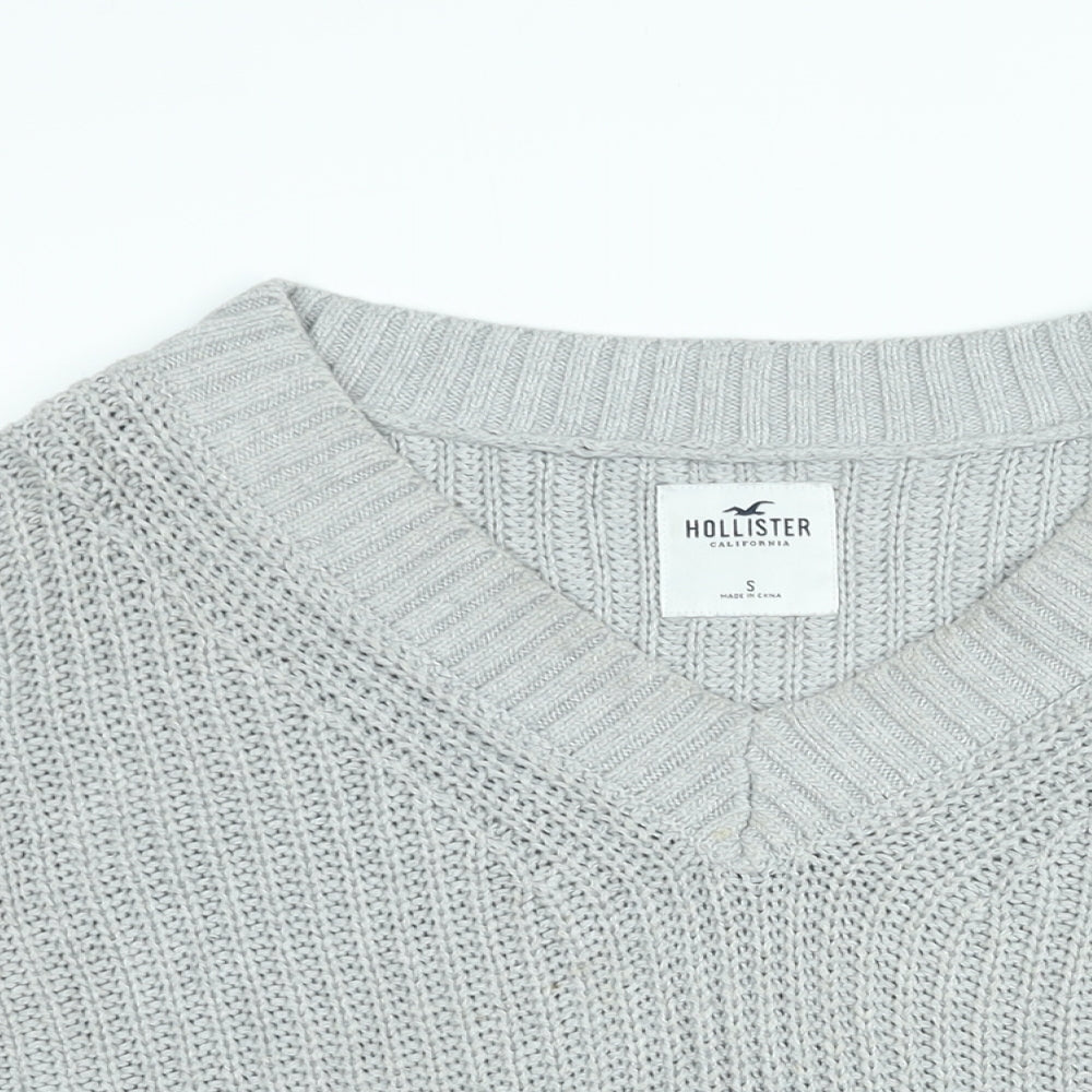 Hollister Womens Grey V-Neck Cotton Pullover Jumper Size S