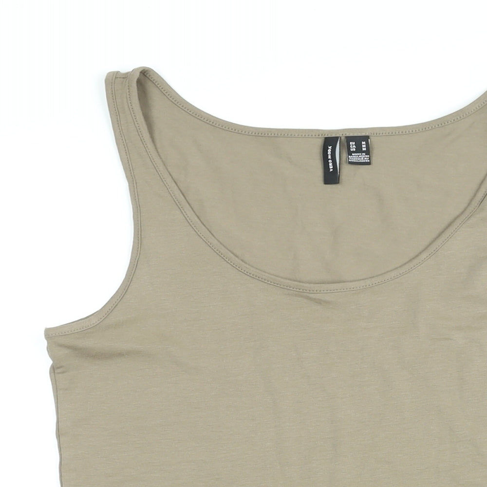 VERO MODA Womens Brown Cotton Basic Tank Size M Round Neck