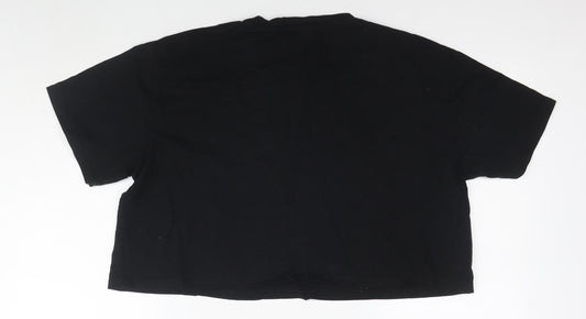 Disney Womens Black Cotton Cropped T-Shirt Size M Round Neck - Logo