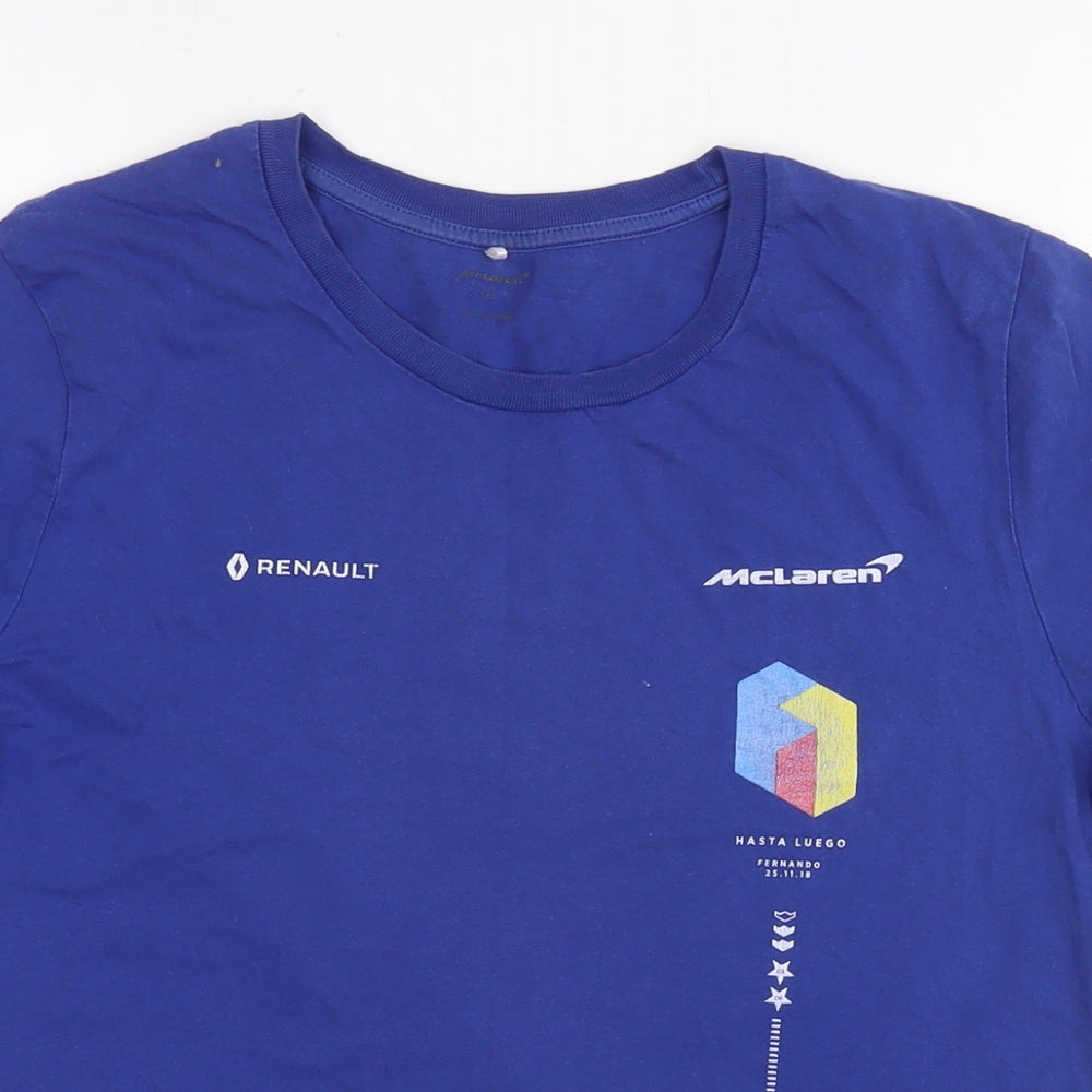 McLaren Mens Blue Cotton T-Shirt Size XS Round Neck - Logo Renault