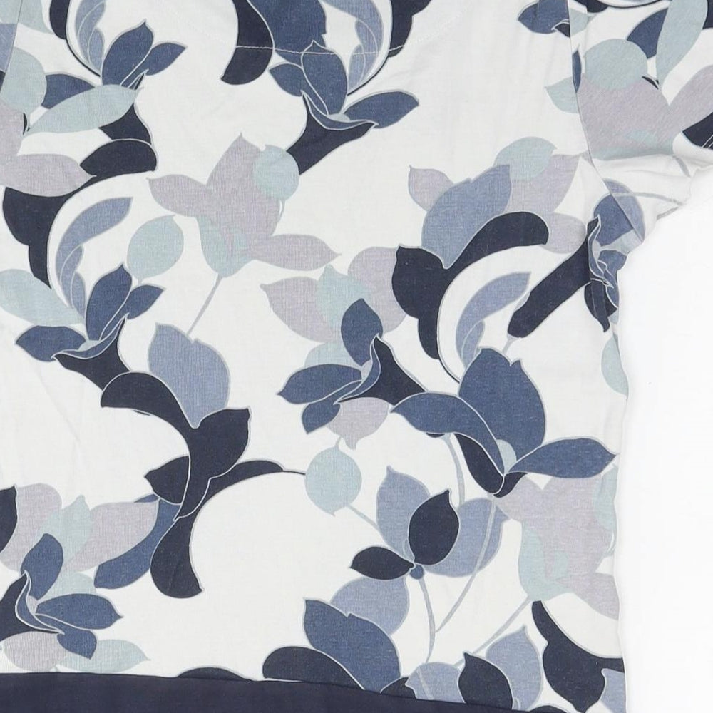 Brand and care label for Maine New England women’s blue floral cotton basic blouse, size UK 12, round neck