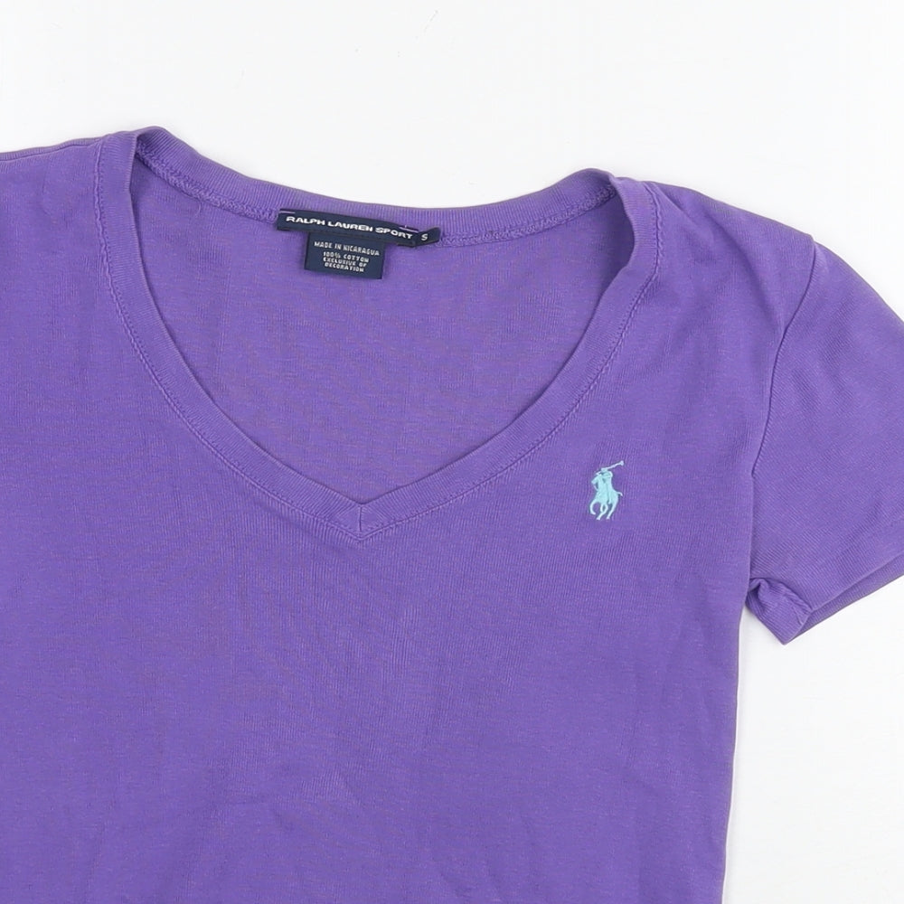 Polo Ralph Lauren Womens Purple Cotton Basic T-Shirt Size S V-Neck