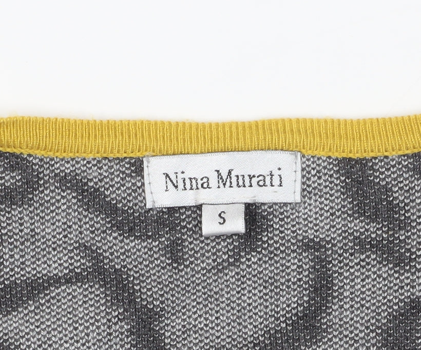 Additional view of Nina Murati Grey Geometric Cardigan - Small, Long Sleeve