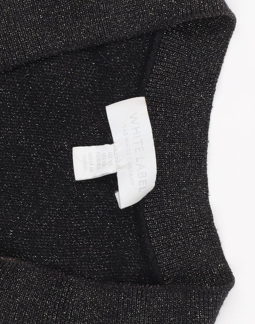 Close-up detail of The White Company Black V-Neck jumper -, size L