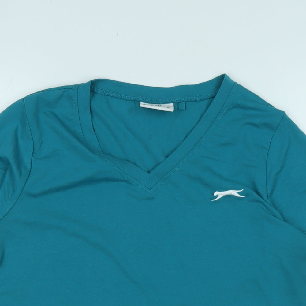 Slazenger Womens Blue Cotton Basic T-Shirt Size 8 V-Neck - Logo