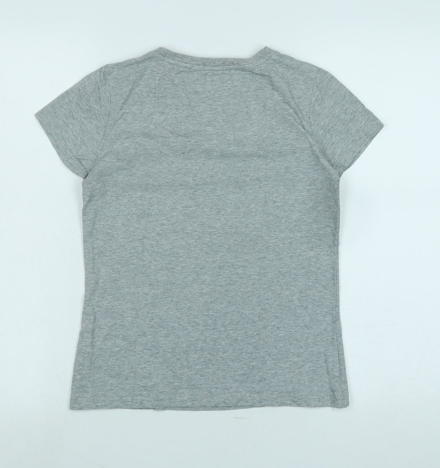 Pani Fiunk Womens Grey Cotton Basic T-Shirt Size L Crew Neck - Logo - I Surf