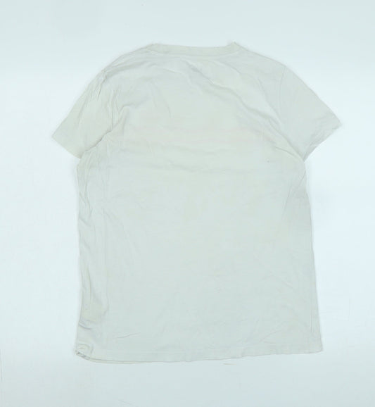 Lee Womens White Cotton Basic T-Shirt Size M Crew Neck - Logo