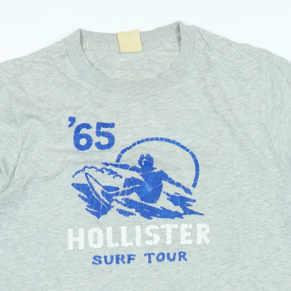 Hollister Mens Grey Cotton T-Shirt Size M Crew Neck - Logo