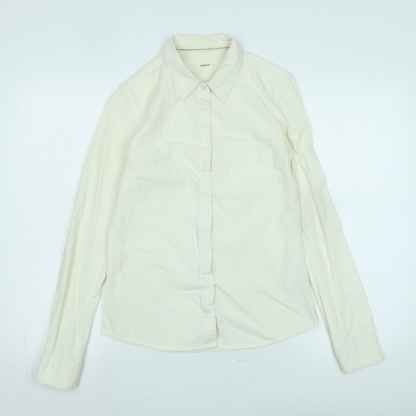 Lee Womens Ivory Cotton Basic Blouse Size S Collared - Logo