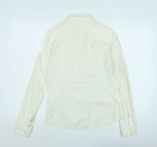 Lee Womens Ivory Cotton Basic Blouse Size S Collared - Logo