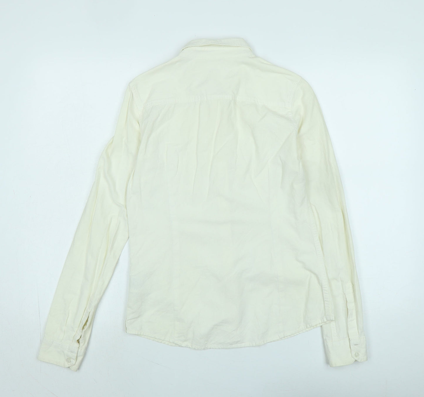 Lee Womens Ivory Cotton Basic Blouse Size S Collared - Logo