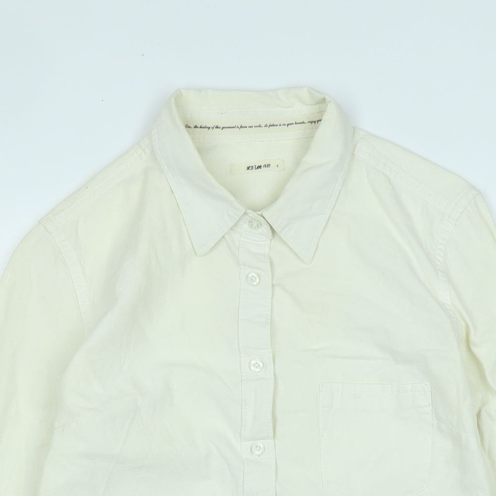 Lee Womens Ivory Cotton Basic Blouse Size S Collared - Logo