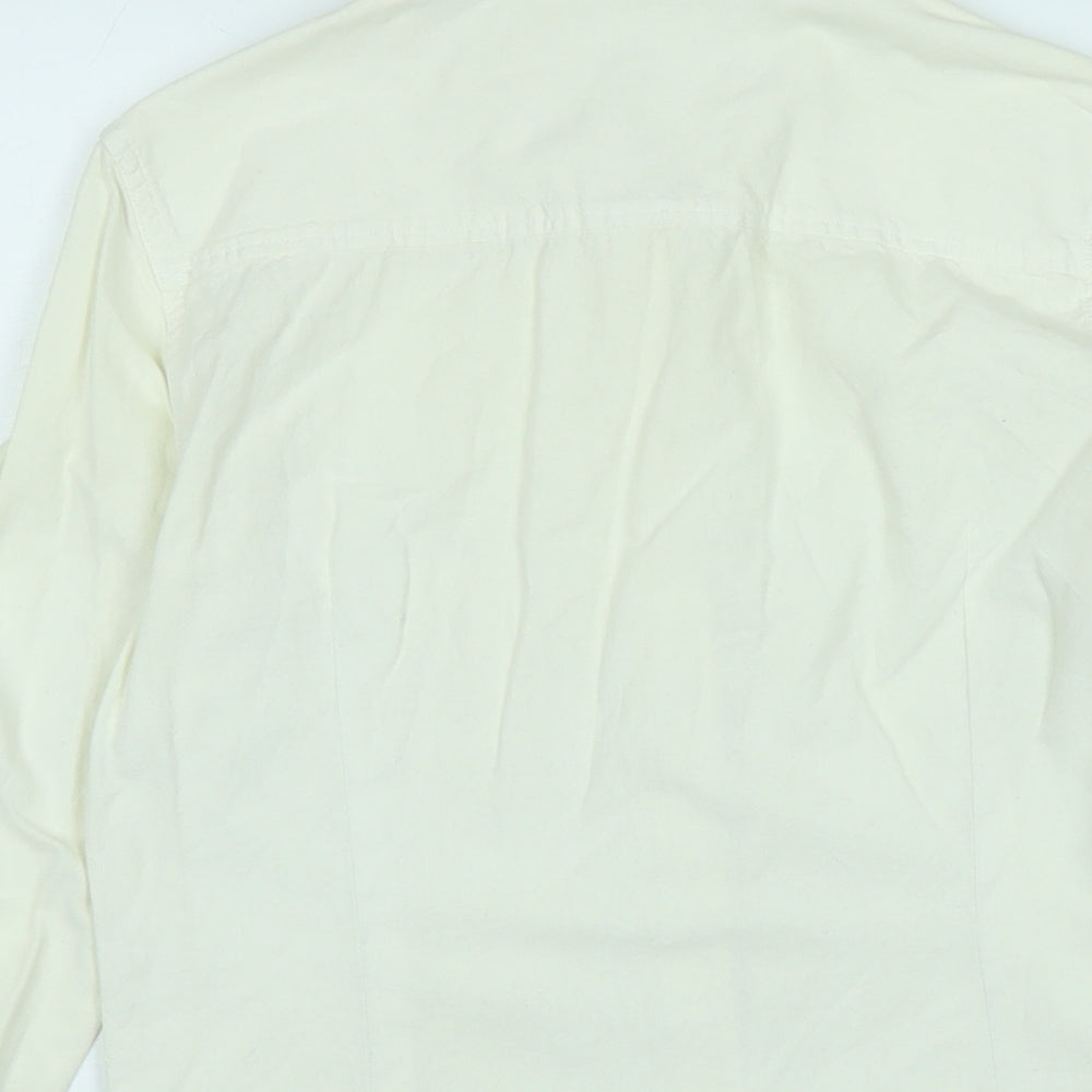 Lee Womens Ivory Cotton Basic Blouse Size S Collared - Logo