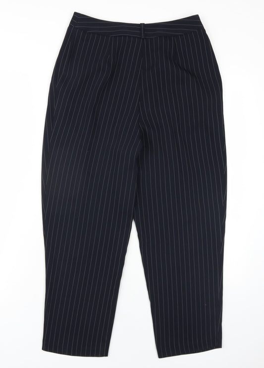 Warehouse Womens Black Striped Polyester Dress Pants Trousers Size 8 L25 in Regular Zip