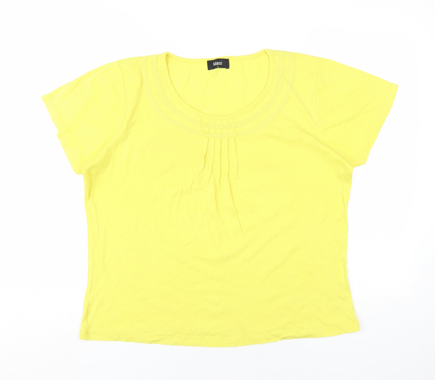 Klass Womens Yellow Cotton Basic T-Shirt Size L Round Neck