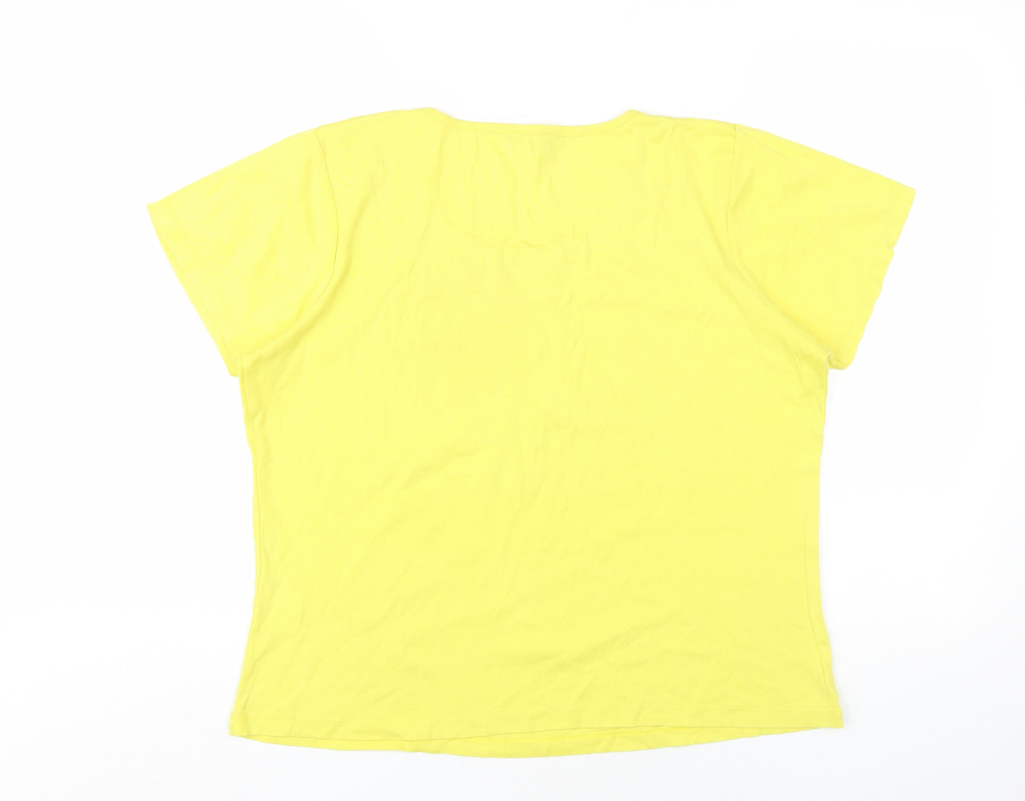 Klass Womens Yellow Cotton Basic T-Shirt Size L Round Neck
