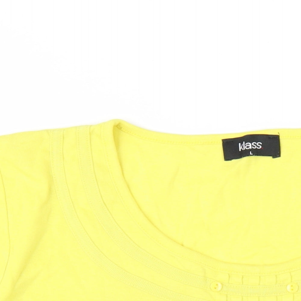 Klass Womens Yellow Cotton Basic T-Shirt Size L Round Neck