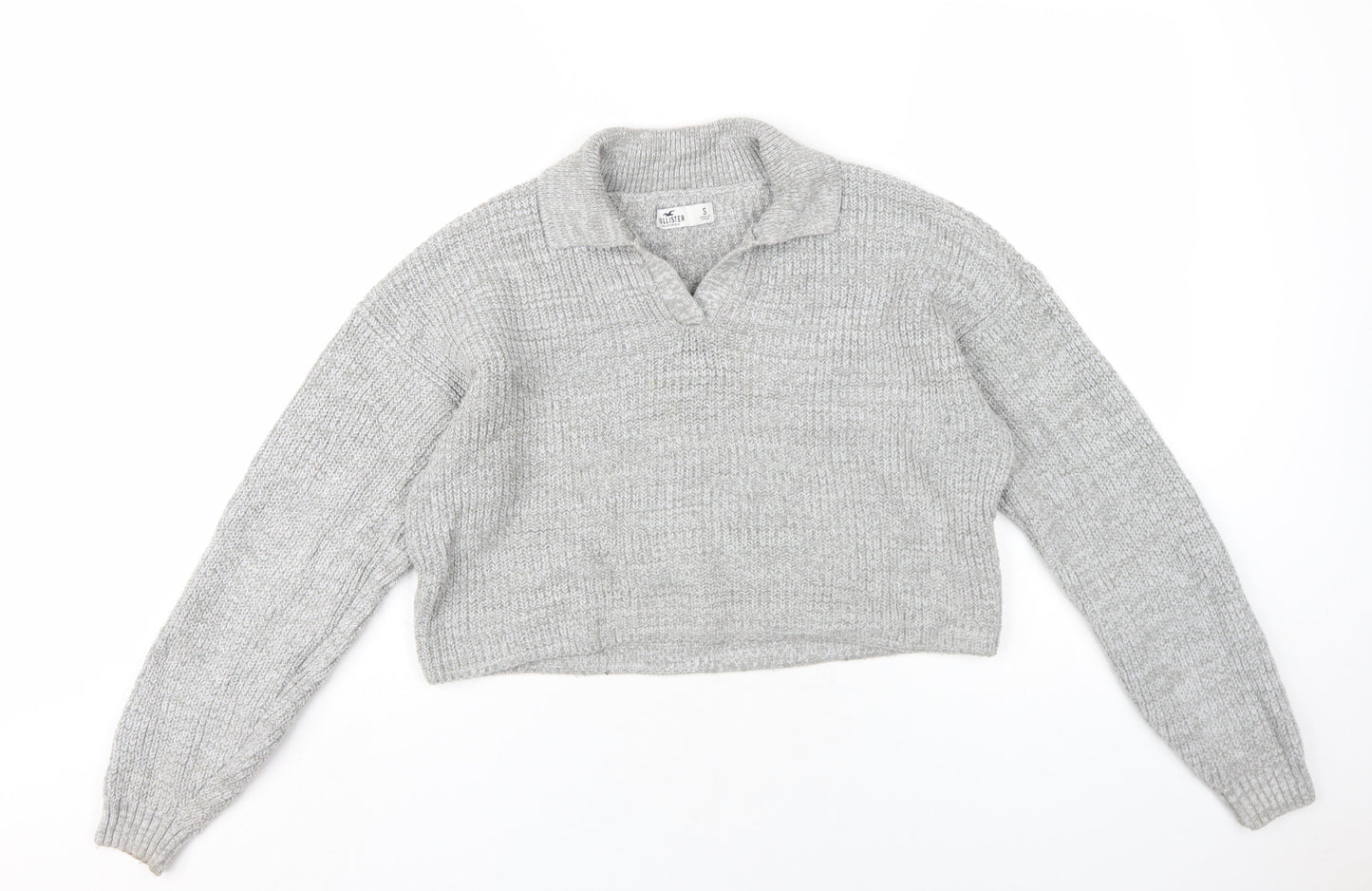 Hollister Womens Grey Collared Cotton Pullover Jumper Size S