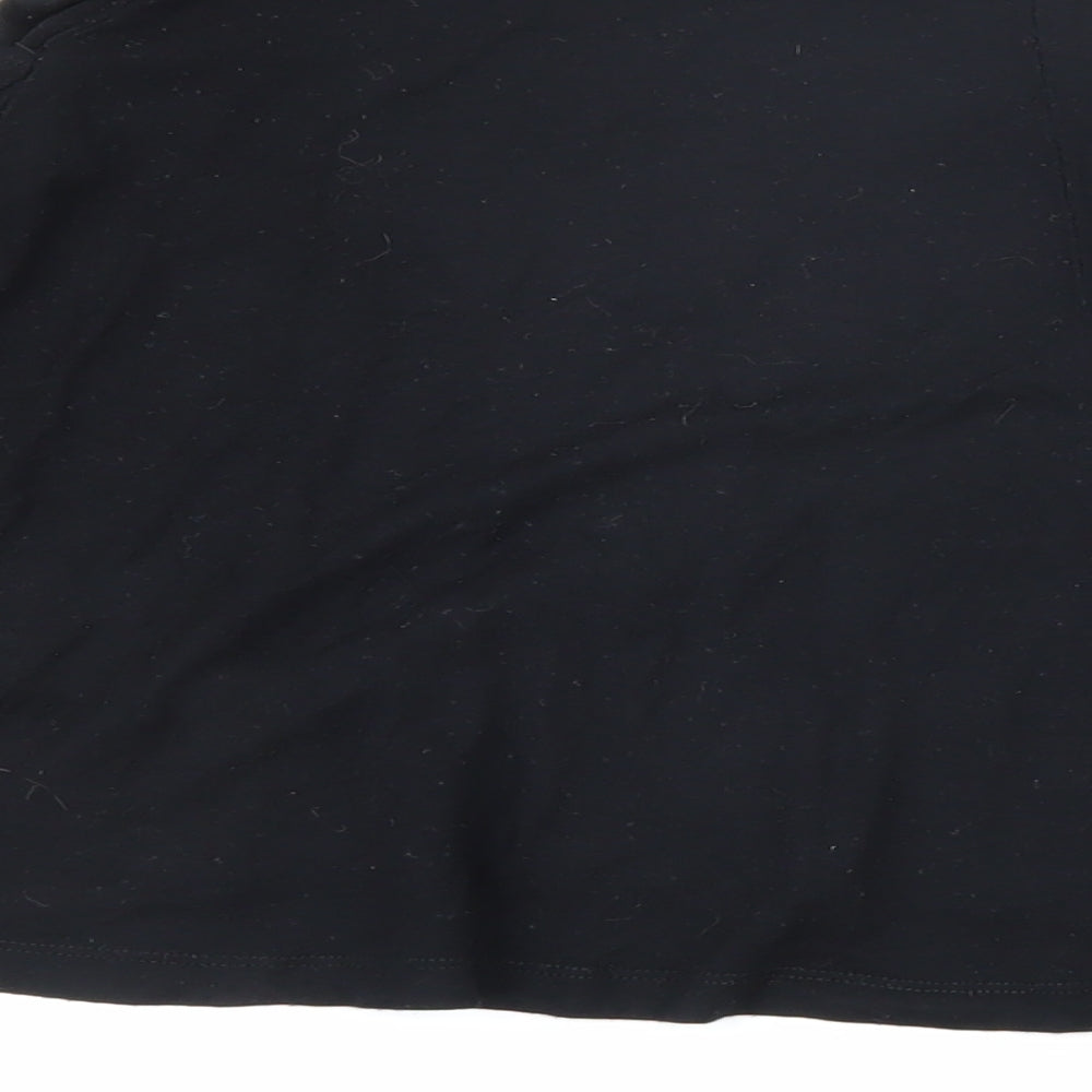 Brand and care label for ASOS women’s black viscose a-line skirt, size UK 10, - pockets on front