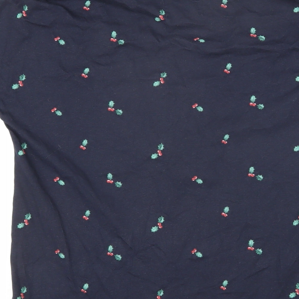 NEXT Womens Blue Geometric 100% Cotton Basic T-Shirt Size XS V-Neck - Holly leaves and berries