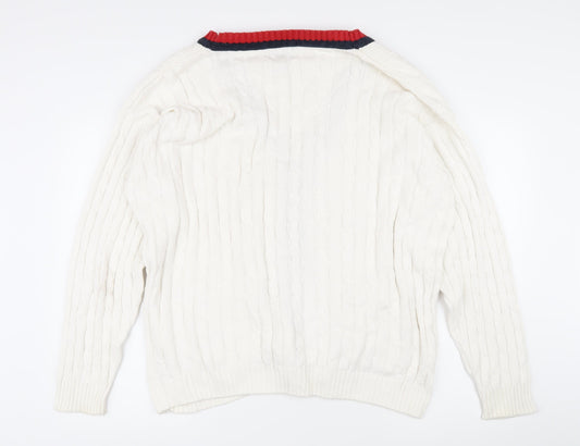 CCS Mens White V-Neck Cotton Cardigan Jumper Size XL Long Sleeve