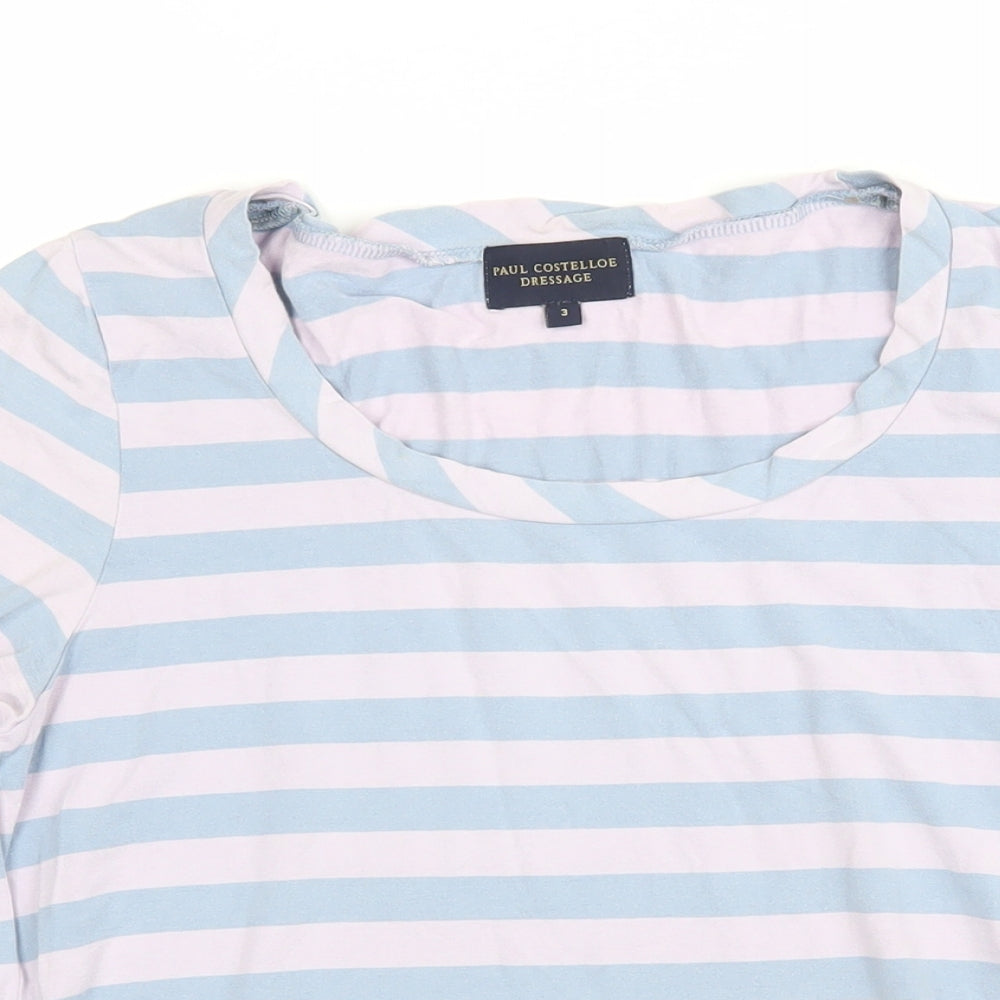 Paul Costelloe Dressage Womens Purple Striped Cotton Blend Basic T-Shirt Size 12 Scoop Neck
