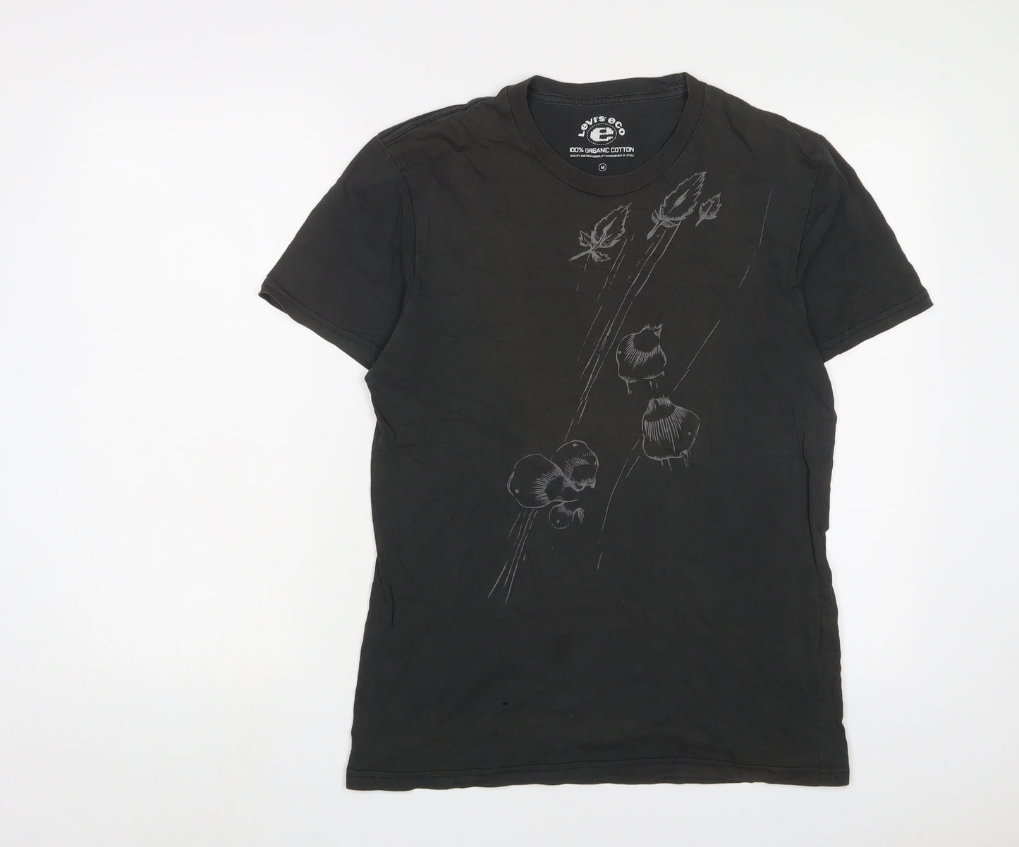 Levi's Mens Grey Cotton T-Shirt Size M Crew Neck - Birds