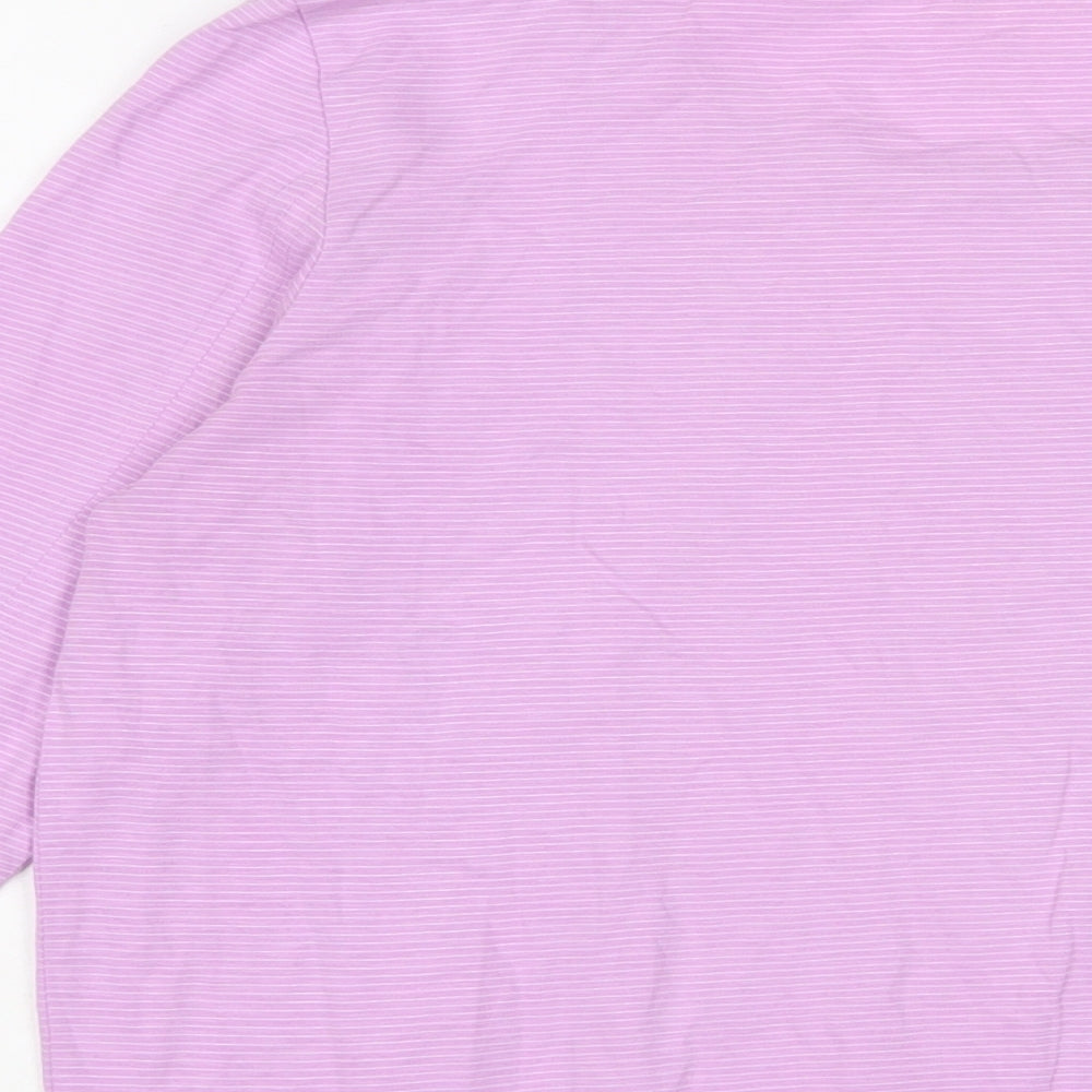 Brand and care label for Cecil women’s purple striped cotton basic t-shirt, size M, crew neck