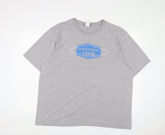 Reebok Mens Grey Polyester T-Shirt Size 2XL Crew Neck - Logo